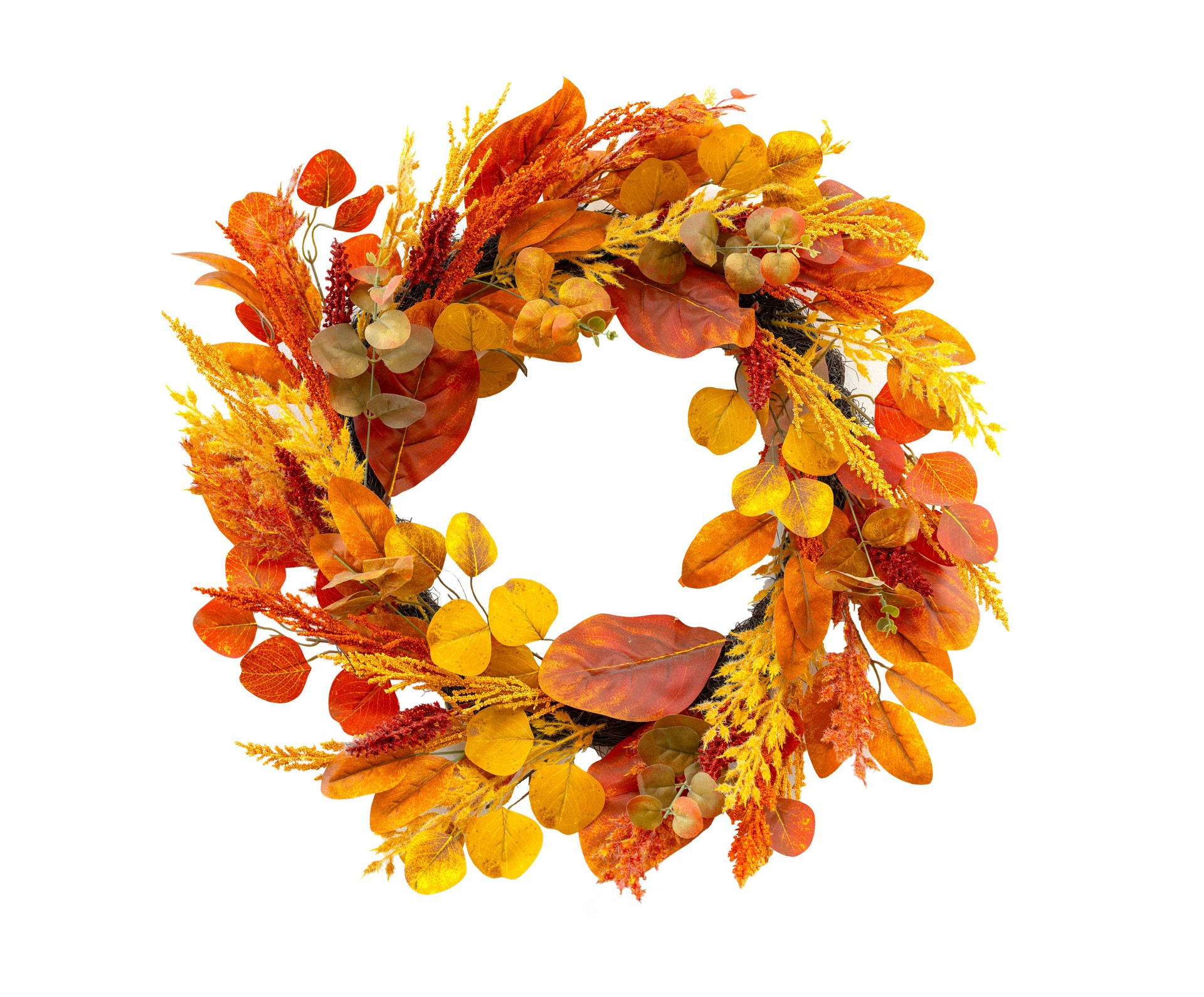 close up on autumn leaves wreath