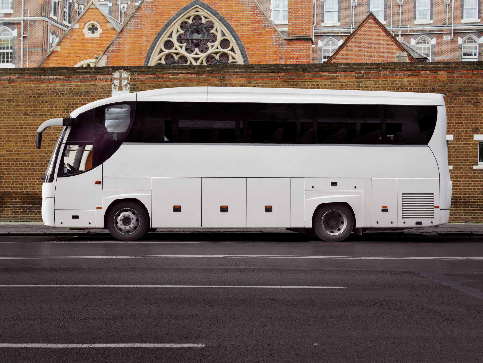 White bus on the street